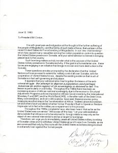 Committee for Academic Freedom in Africa. Letter to Bill Clinton on the bombing of Mogadischu. Dated June 12, 1993. Deposited with MayDay Rooms by George Caffentzis and Silvia Federici, 29 January, 2013.