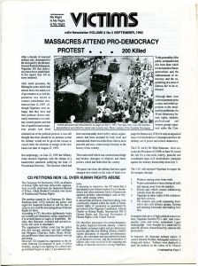 Committee for Academic Freedom in Africa. Victims. cdhr Newsletter Volume 4. September 1993. Cover. Massacres attend Pro-democracy Protest. Deposited with MayDay Rooms by George Caffentzis and Silvia Federici, 29 January, 2013.