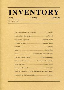 Inventory. Vol.5.No.1. 2000. Deposited by Adam Scrivener and Paul Claydon with MayDay Rooms, 3 March 2014