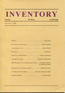 Inventory. Vol.4.No.1. 2000. Deposited by Adam Scrivener and Paul Claydon with MayDay Rooms, 3 March 2014