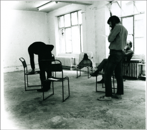 A’ Course tutor Peter Harvey at work during a student tutorial. Student/Agent Project? Studio A2. 1970-1971? Peter Venn Collection deposited at 10th Floor and MayDay Rooms. December 2009