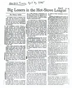 Wages for Housework. Big Losers in the Hot-Stove League. New York Times. 10 April 1975. Deposited by Silvia Federici MayDay Rooms.